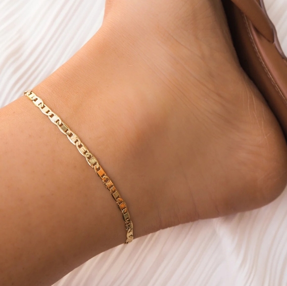 18K Gold Plated Star Link Chain Anklet - Picture 4 of 4